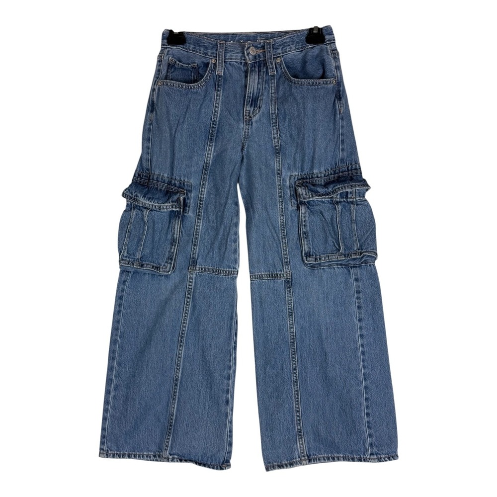 Old Navy Baggy Jeans Kids 10 Blue High Rise Cargo Wide Leg Denim Casual Y2K
